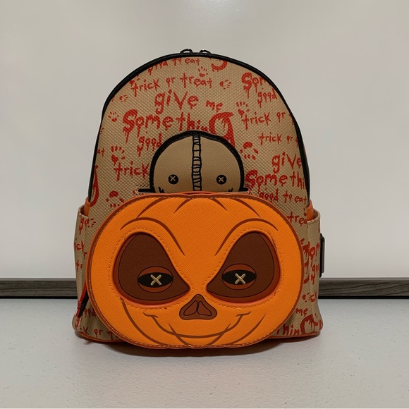 Loungefly Trick 'r Treat Sam Pumpkin Mini Backpack & Zip-Around Wallet - Picture 2 of 13